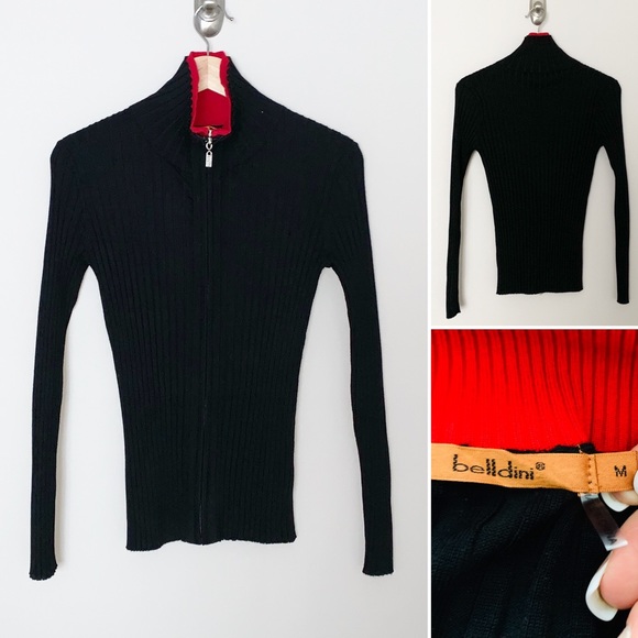 Belldini Zipper Ribbed Sweater - med - Picture 1 of 8